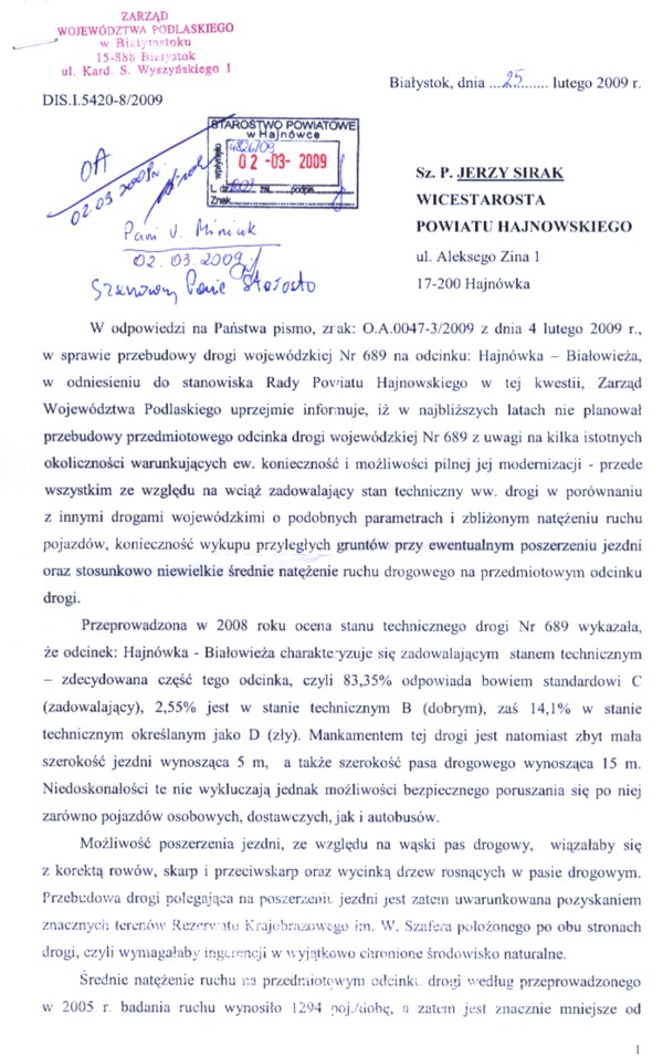 pismo Marszałka Województwa 